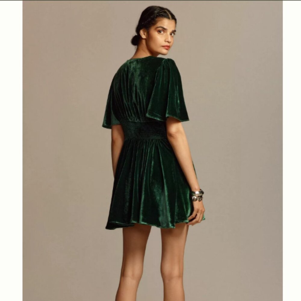 Anthrolpologie Short-Sleeve Velvet Mini Dress - Medium - Picture 2 of 6